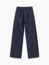 Pinstripe Denim Straight Leg Jeans